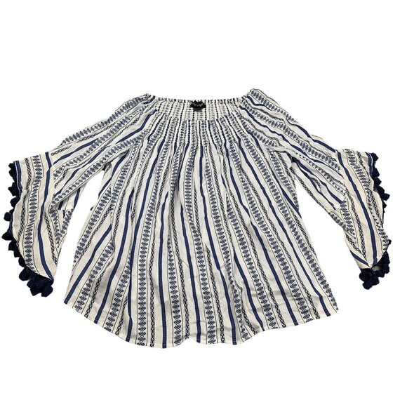 Step In Style Off-Shoulder Womens Large Top With Tassel Bell Sleeves Rayon Fairy - Picture 1 of 9